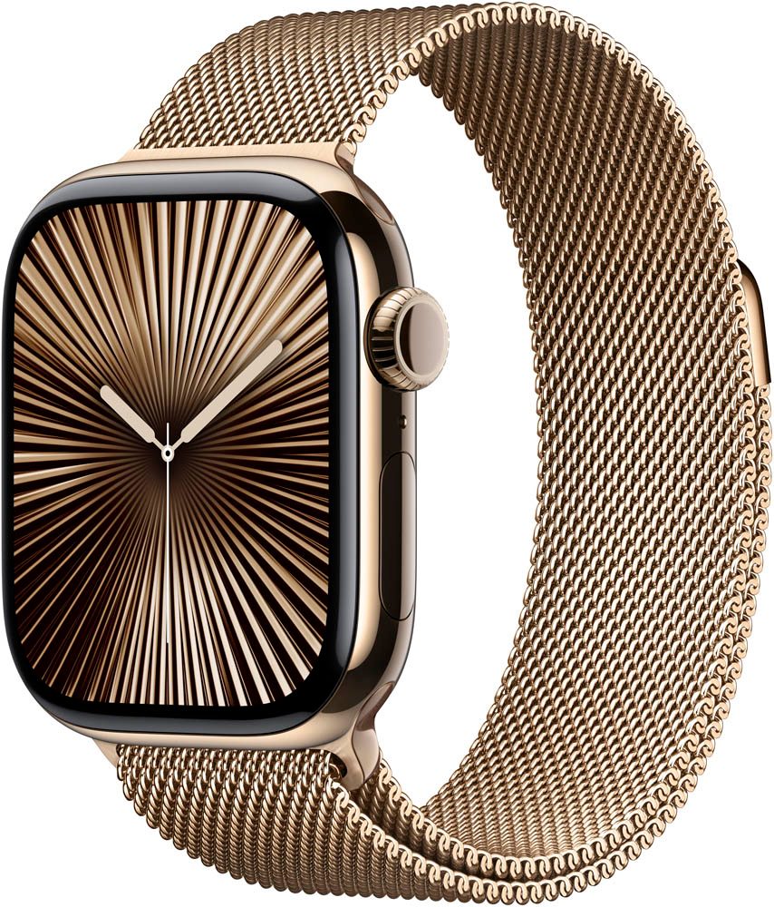 Apple Watch Series 10 42 mm Titan GPS Cellular Milanaise Armband S M gold Printus