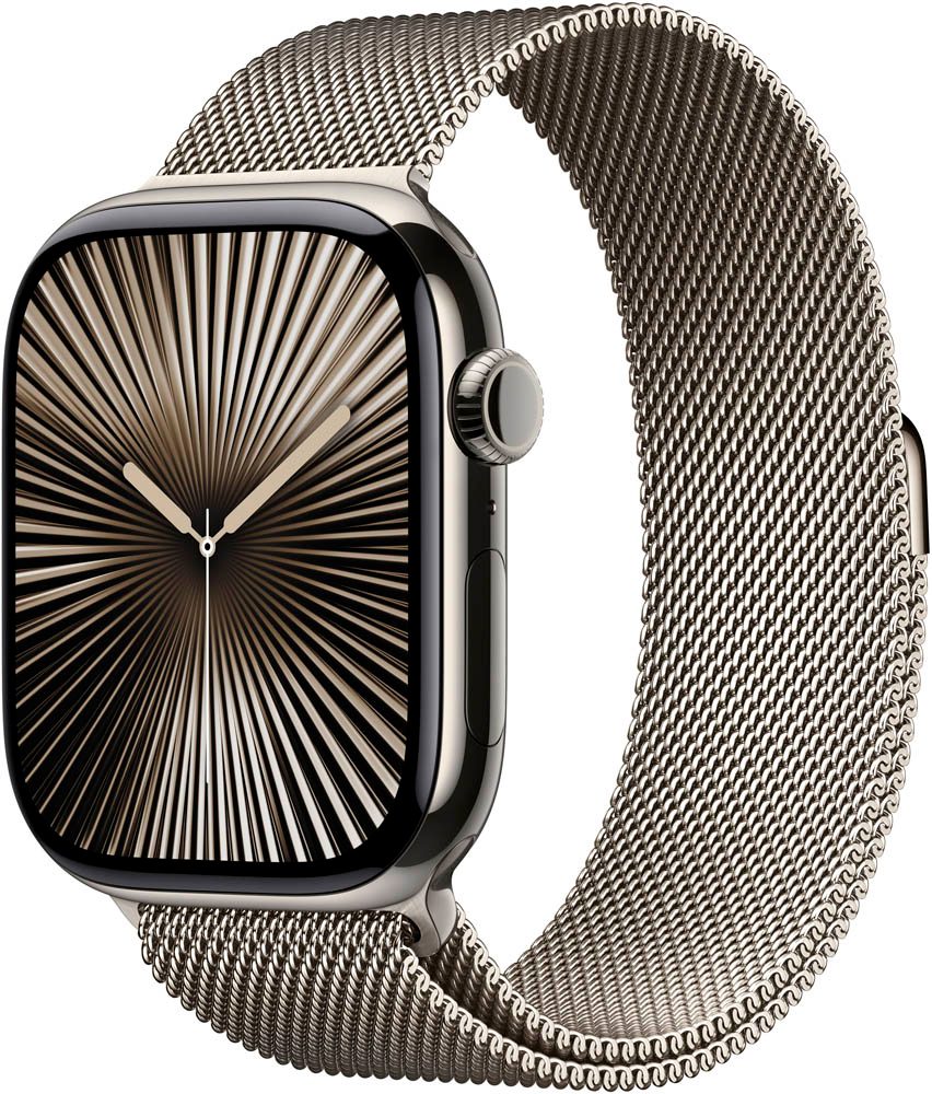 Apple Watch Series 10 46 mm Titan GPS Cellular Milanaise Armband S M natur