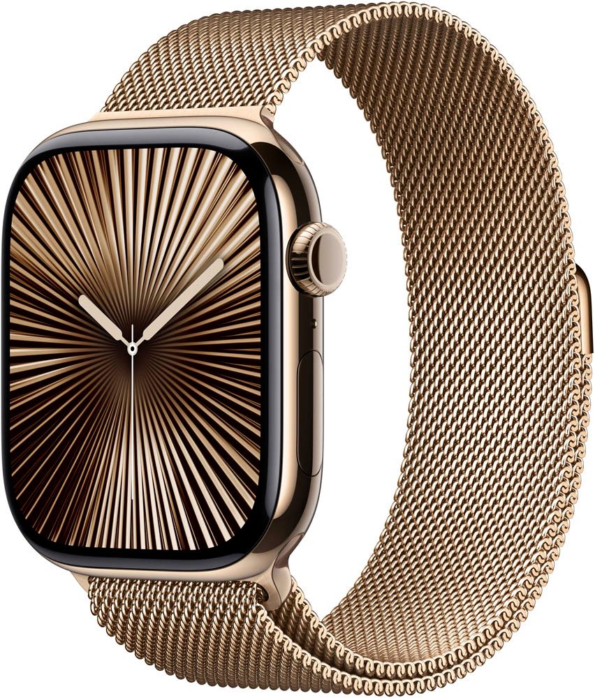 Apple Watch Series 10 46 mm Titan GPS Cellular Milanaise Armband S M gold